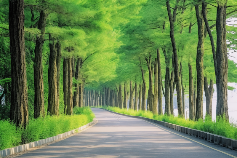 道路两旁郁郁葱葱的树木适合骑行绿道悠闲,高清,摄影图,摄影图片,图片大全,摄影图免费下载